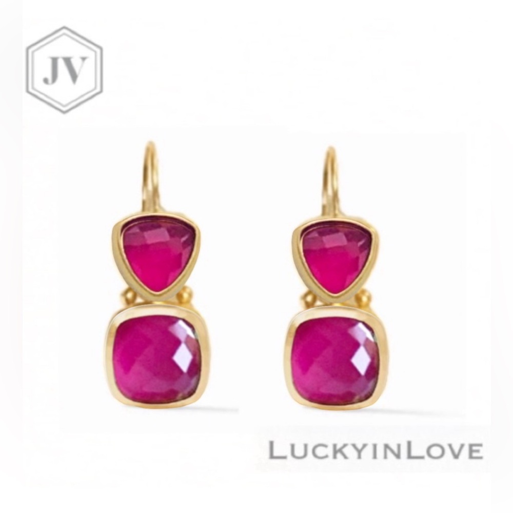 JULIE VOS® • Aquitaine Iridescent Raspberry Pink Double Drop Faceted Earrings